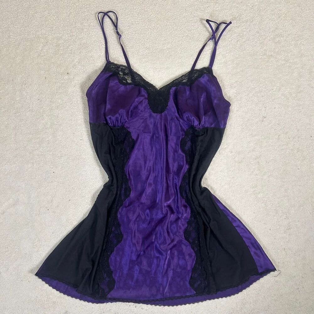 Cacique Whimsigoth Dark Coquette Purple and Black Lace Slip